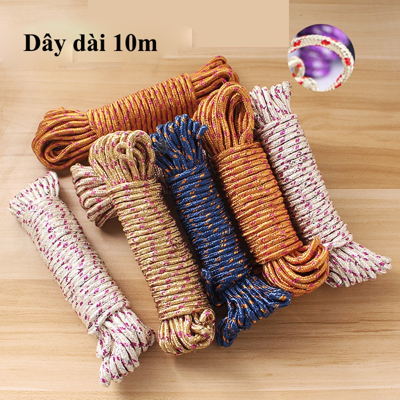 Dây dù paracord đa năng 10 lõi dài 10m, dùng sinh tồn, cắm trại, dây phơi quần áo