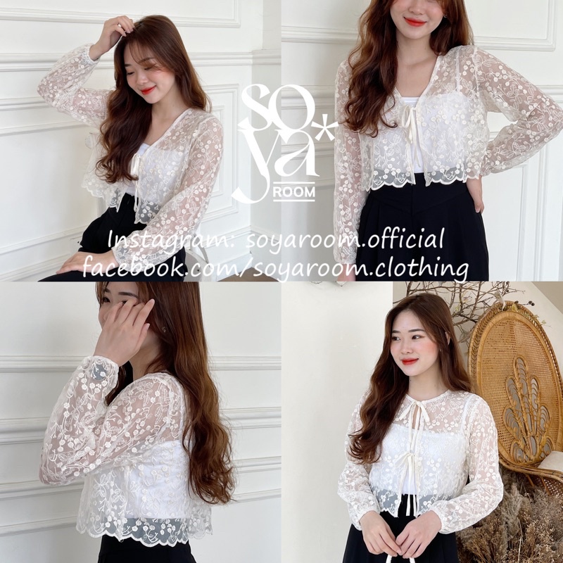 Áo khoác Cardigan ren cột nơ - Cindy Top