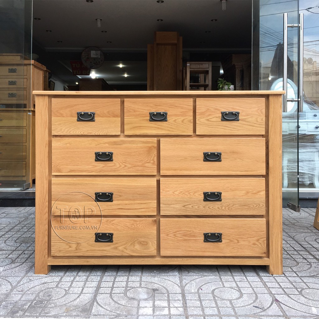 Tủ 9 ngăn kéo gỗ sồi mỹ 3/2/2/2 TOP-126