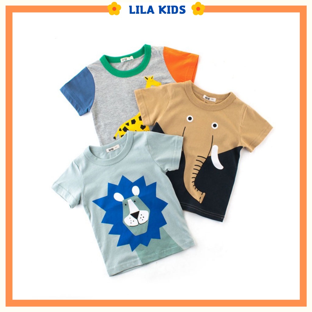 Áo thun bé trai LILA KIDS, Áo cộc tay cho bé chất cotton in họa tiết ngộ nghĩnh