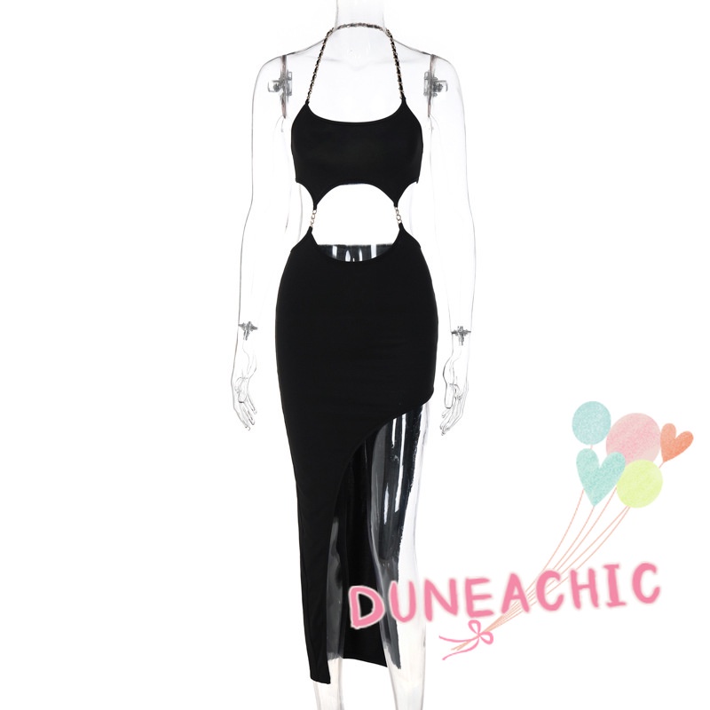 DUNEA Đầm hở lưng xẻ tà thời trang quyến rũ dành cho nữ