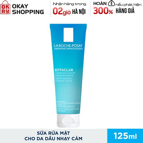 Sữa rửa mặt tạo bọt làm sạch giúp làm sạch sâu và se khít lỗ chân lông La Roche-Posay Effaclar Deep Foaming Cream 125ml