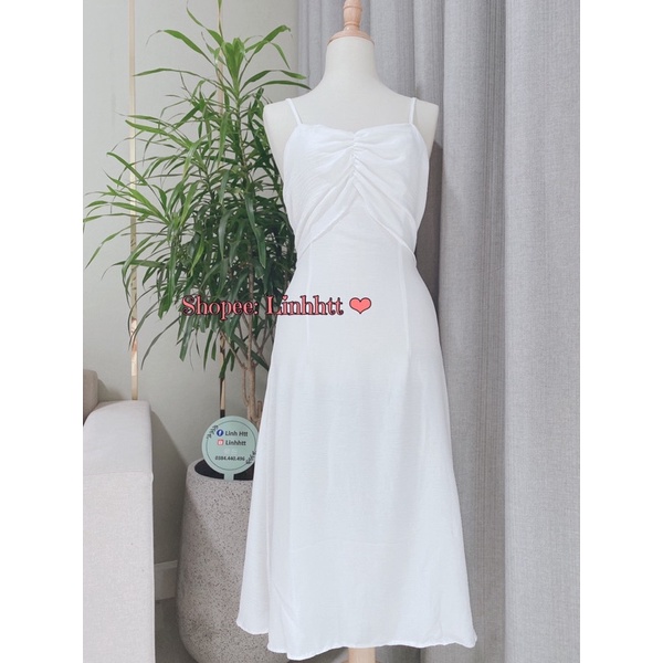 Đầm 2 dây nhún ngực BASIC chất liệu đũi mềm mát váy hai dây dáng dài xoè nhẹ váy 2 dây basic nhúng ngực Linh Htt
