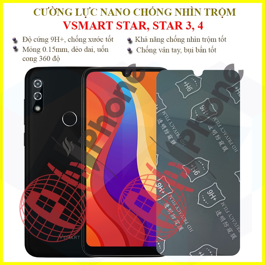 Dán chống nhìn trộm Vsmart Star, Star 3, Star 4 - Dán cường lực dẻo nano 9H+