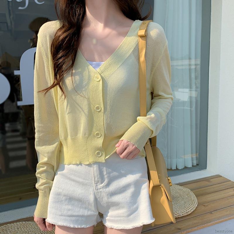 Áo Cardigan Dệt Kim Tay Dài Thiết Kế Cổ Chữ V Thanh Lịch | BigBuy360 - bigbuy360.vn