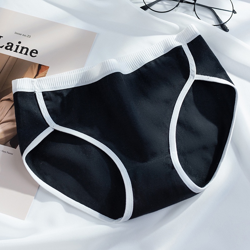 Quần Lót Cotton Màu Trắng Đen Phong Cách Nhật Bản Cho Nữ
