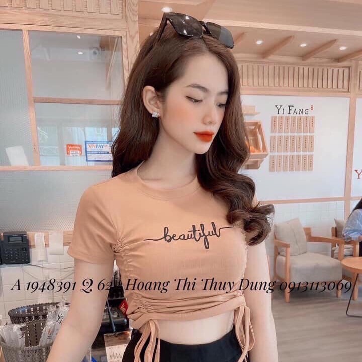 Áo Croptop Kiểu Rút Dây Vải Porip Mềm Mịn In Chữ Thời Trang | BigBuy360 - bigbuy360.vn