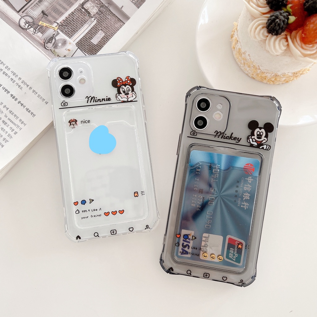 Ốp Điện Thoại Họa Tiết Chuột Mickey Hoạt Hình Có Ngăn Đựng Thẻ Chống Sốc Cho Iphone