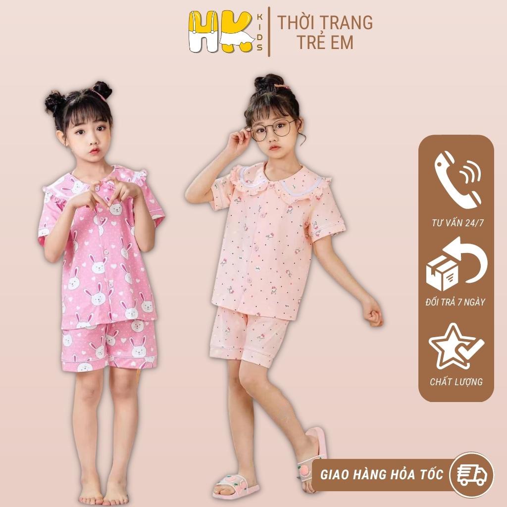 Bộ quần áo Pijama bé gái HK KIDS cộc tay cotton mềm mát cho bé mặc đi ngủ size từ 1-5 tuổi