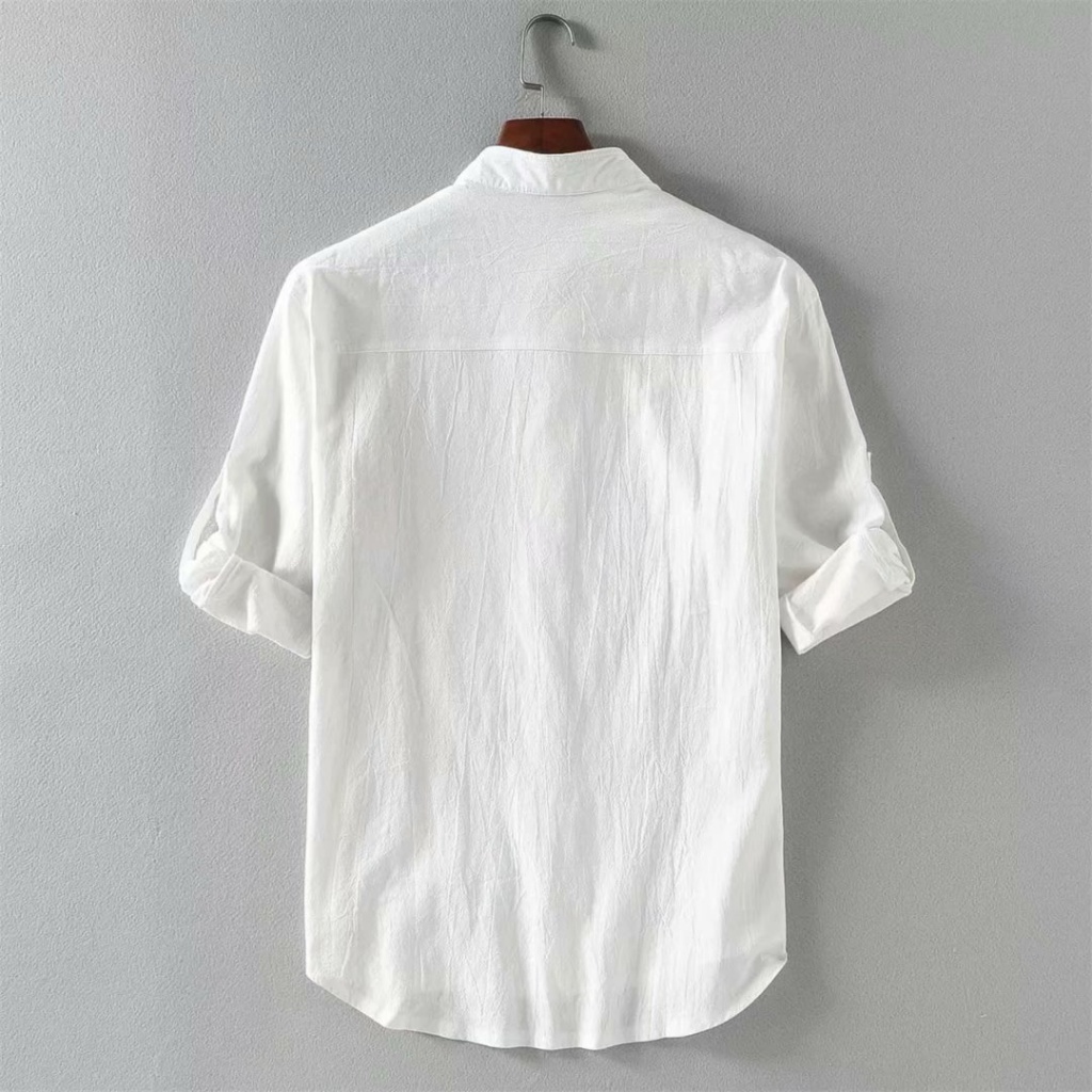 Áo Sơ Mi Nam Tay Lỡ Vải Lanh Thời Trang Hàn Quốc