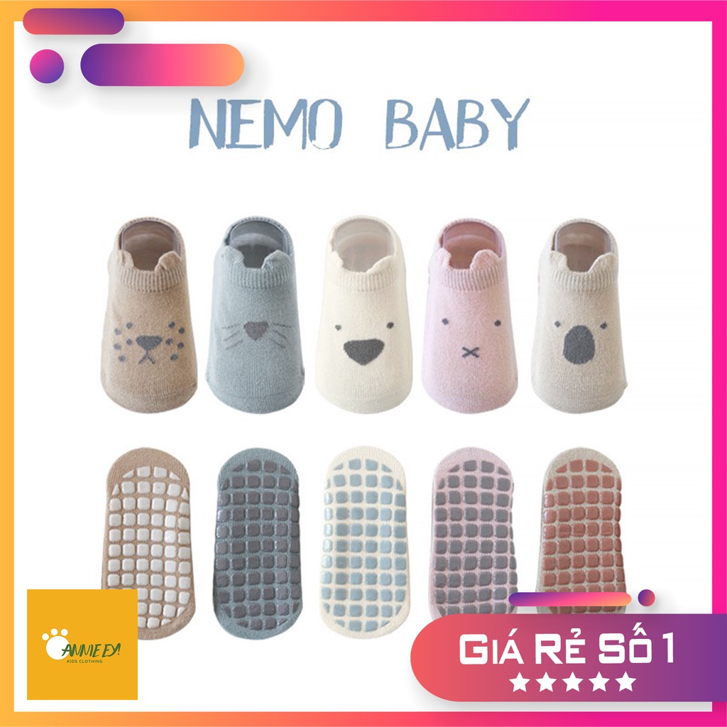 Tất trẻ em hình thú thấp cổ 100% Annie Ey! cotton chống trơn trượt hàng bé trai bé gái NEMO BABY 2022