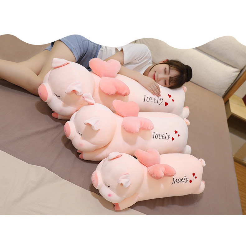 Gấu Bông Heo Nằm Cánh Lovely Size 1m2 tphcm, Heo Hồng Cute To Khổng Lồ I Love You, Thú Nhồi Bông Con Lợn