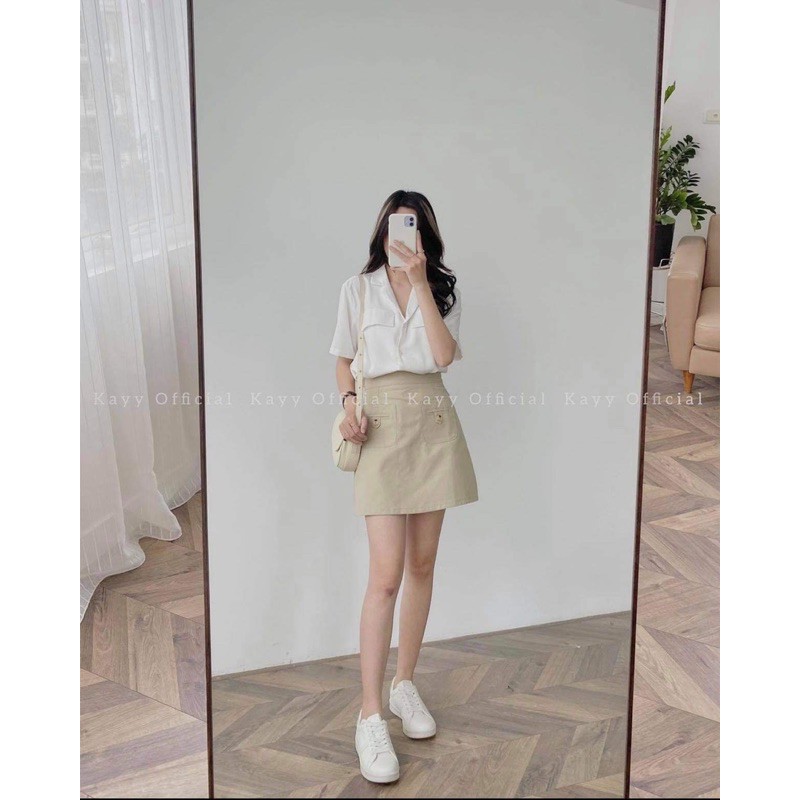 Set đồ nữ 🌸FREESHIP🌸 Set trang phục áo sơ mi và váy kaki be mùa hè chất liệu mềm mại siêu xinh freesize