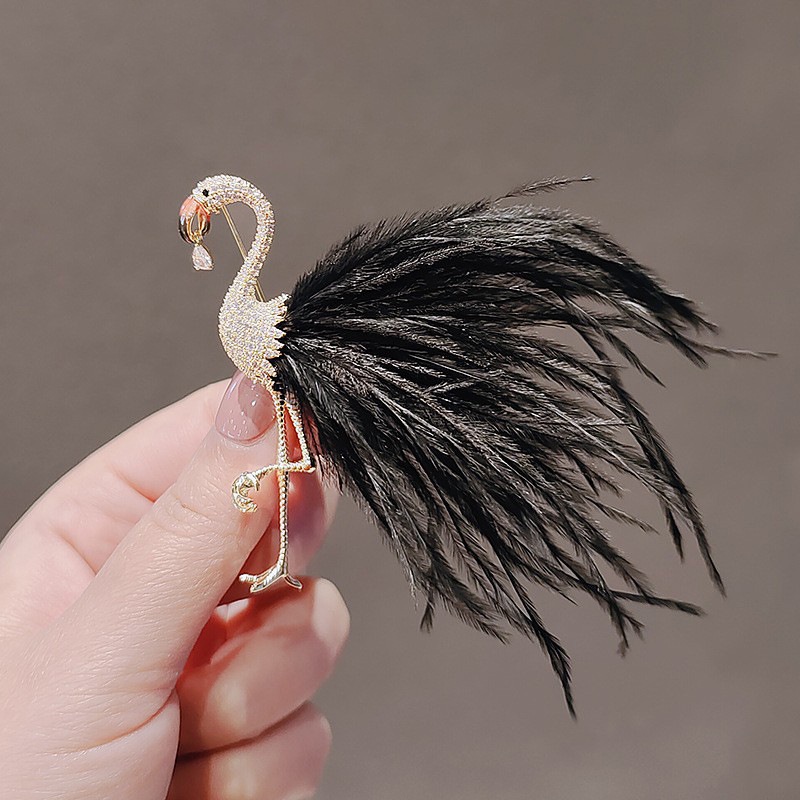 Ghim cài áo trâm cài cổ áo hình Ghim Cài Áo Hình Chim Hồng Hạc Đính Lông Vũ Chất Lượng Cao Thời Trang 2022 Dành Cho Nữ