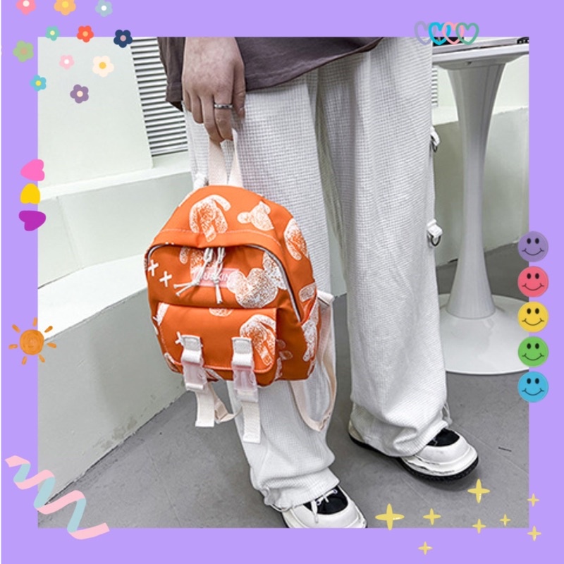 Balo cặp mini 🎒 Caro và Bearbrick khoá trong suốt hình 2 ngăn 🐶 (xanh dương/xanh lá/cam/đen)