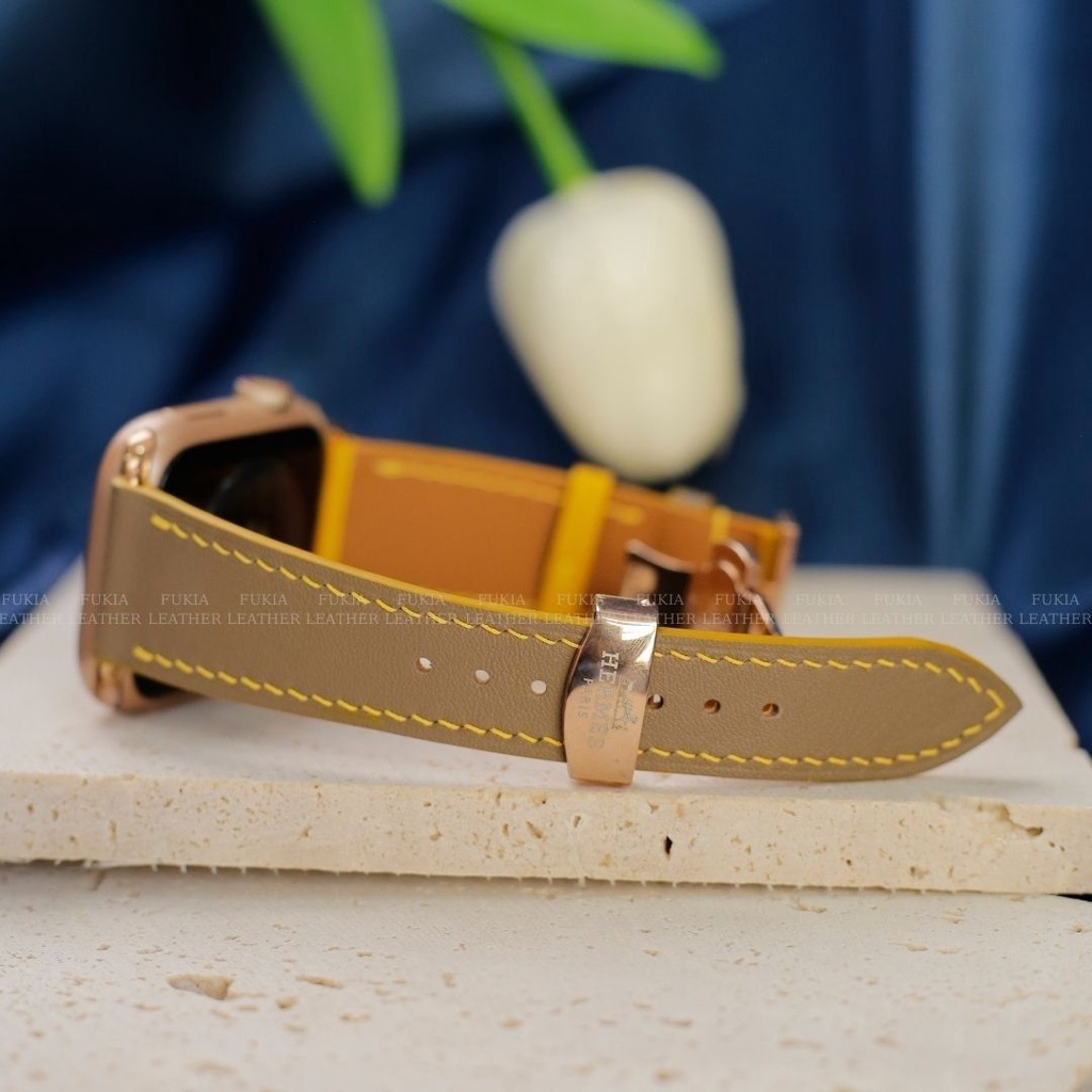 Dây da thủ công Swift Nâu Mix Vàng dành cho Apple Watch, đồng hồ thông minh, đồng hồ cơ