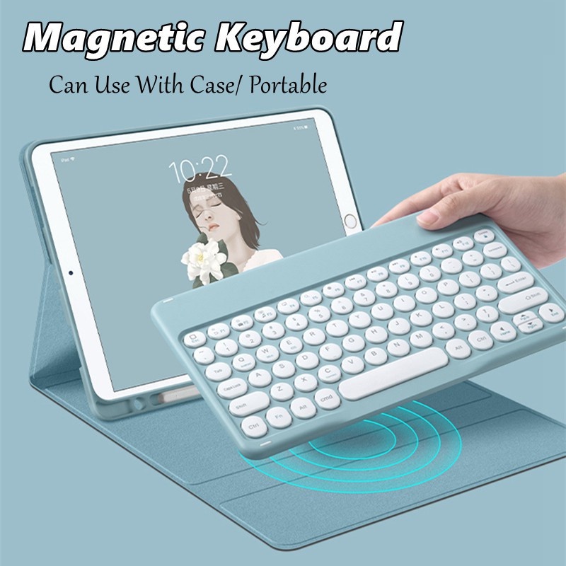 Bộ Bàn Phím Và Chuột Bluetooth Không Dây Hình Tròn 10 inch Có Nam Châm Thông Dụng Cho iPad / Laptop / Điện Thoại