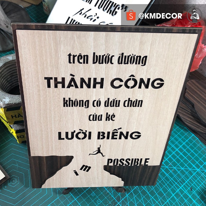 Tranh treo tường gỗ tạo động lực trang trí phòng làm việc [trên bước đường thành công, không có dấu chân củ...]