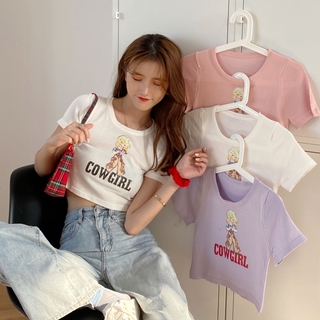 Áo Thun Croptop Tay Ngắn Cổ Tròn Dành Cho Nữ