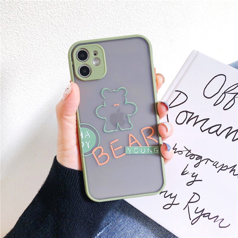 Ốp lưng iphone Young Bear nhám viền nổi cong 5/5s/6/6plus/6s/6splus/7/7plus/8/8plus/x/xr/xs/11/12/pro/max/plus/promax | BigBuy360 - bigbuy360.vn