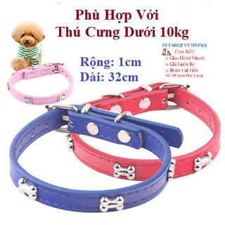 VÒNG CỔ CHO THÚ CƯNG CHÓ MÈO Dưới 10kg Chất liệu da in nổi hình cục xương Bản rộng 1cm - Pet shop Uytinpro