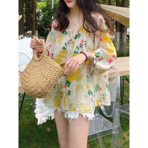 ÁO KIỂU SƠ MI HOA CỔ TRỤ TAY LỞ Lh0917399527