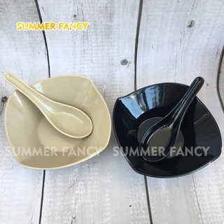 10 tô và 10 muỗng nhựa melamine, bộ bát thìa phíp đựng chè, flan, kem màu nâu , đen -  TV16 + NO14