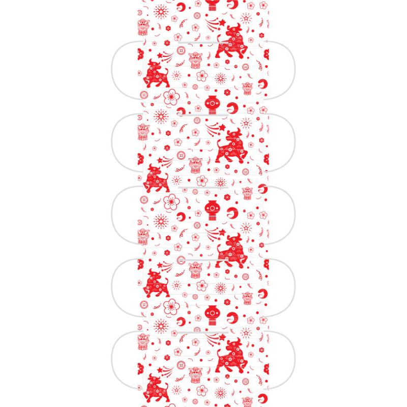 [KTYT] Khẩu trang y tế 4 lớp hoạ tiết Tân Sửu 2021 độc đáo (hộp 10 cái)