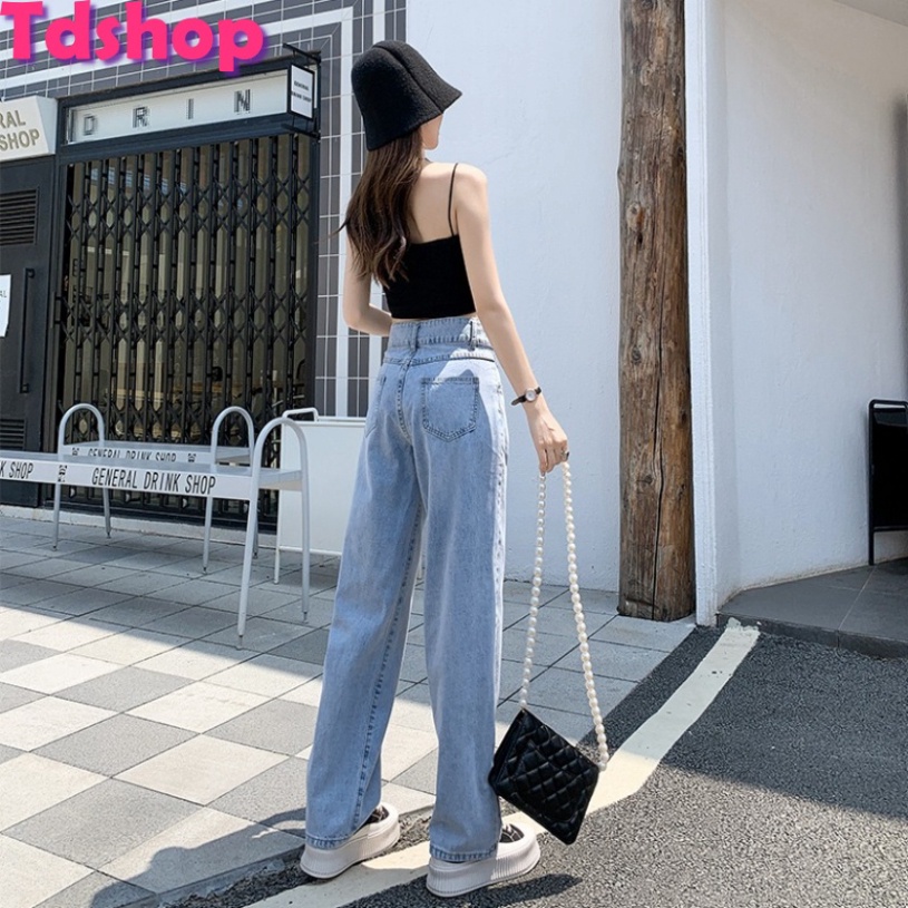 & Quần bò ống rộng nữ TDSHOP, quần jean cạp cao màu xanh đen phong cách hiện đại Q125 &
