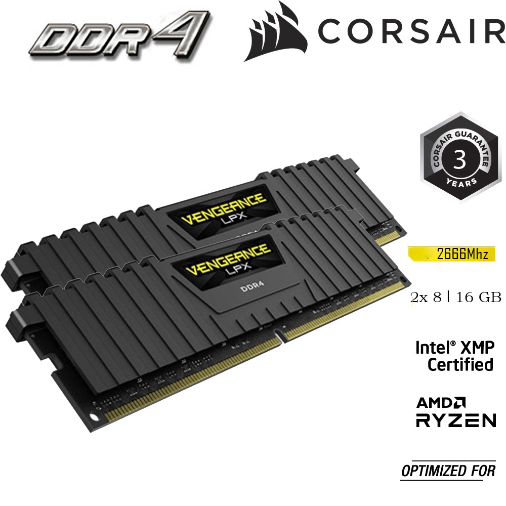 Bộ nhớ RAM PC CORSAIR VENGEANCE LPX 16GB DDR4 2x8GB 2666MHz CMK16GX4M2A2666C16