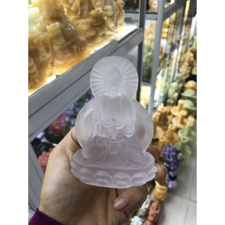 Tượng phật Bà Quan Thế Âm Bồ Tát 2 mặt phong thủy đá lưu ly - Cao 9,5cm