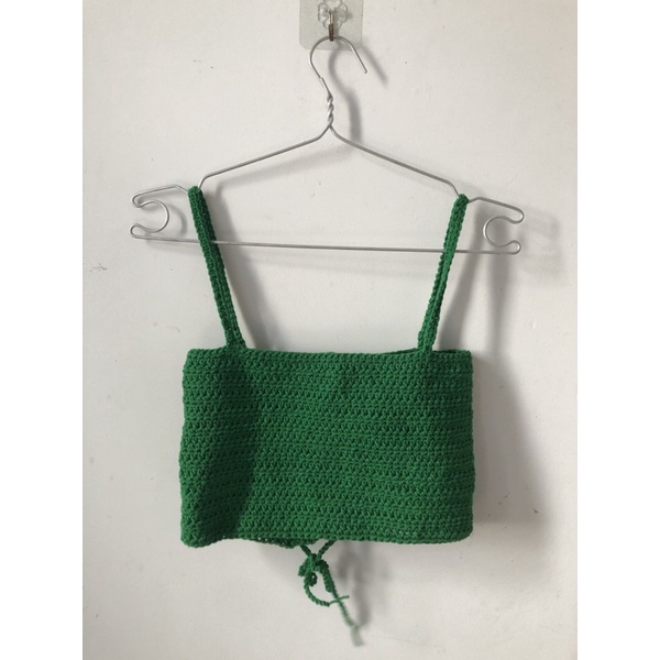 Áo croptop handmade được đan móc bằng len (được chọn thêm hoa nhỏ đính áo)