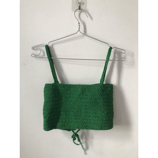 Áo croptop handmade được đan móc bằng len (được chọn thêm hoa nhỏ đính áo)