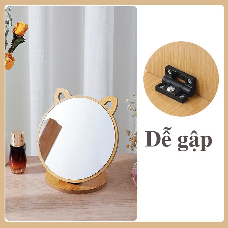 Gương Gỗ Tai Mèo, Gương Gỗ Decor Kiểu Vintage Hàn Quốc Moda.H