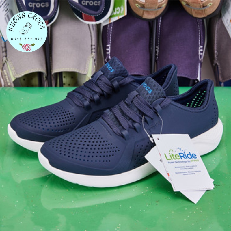 Giày nhựa nam buộc dây Literide pacer Croc màu navy không thấm nước, chống trơn trượt cho nam nữ