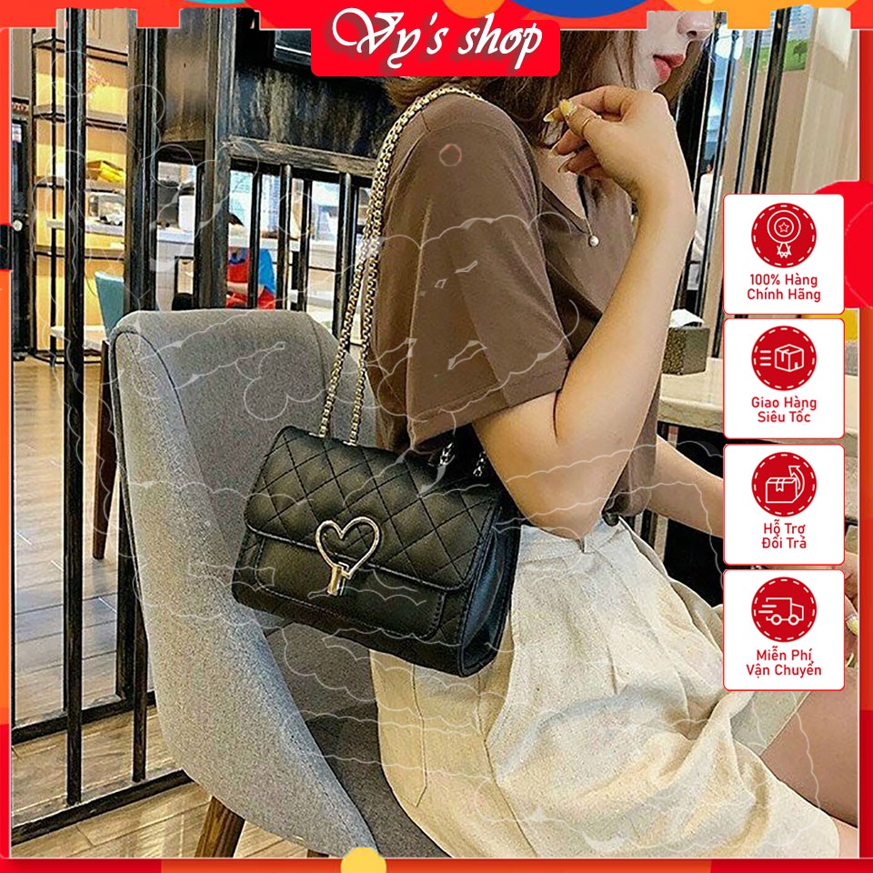 Túi xách nữ đeo chéo đeo vai cầm tay khóa tim 3 ngăn, kiểu dáng thời trang trẻ trung sang trọng và nữ tính mã VY05