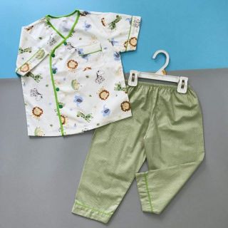 Pyjama cho bé phối viền, hình vườn thú đáng yêu, vải thô lụa Hàn mịn mát 100% cotton. Pijama cho bé từ 16-45Kg