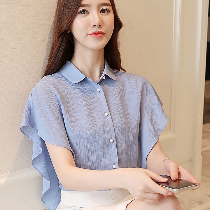 Áo sơ mi công sở nữ kiểu Hàn Quốc (Màu Xanh Lam - kèm hình thật shop chụp)