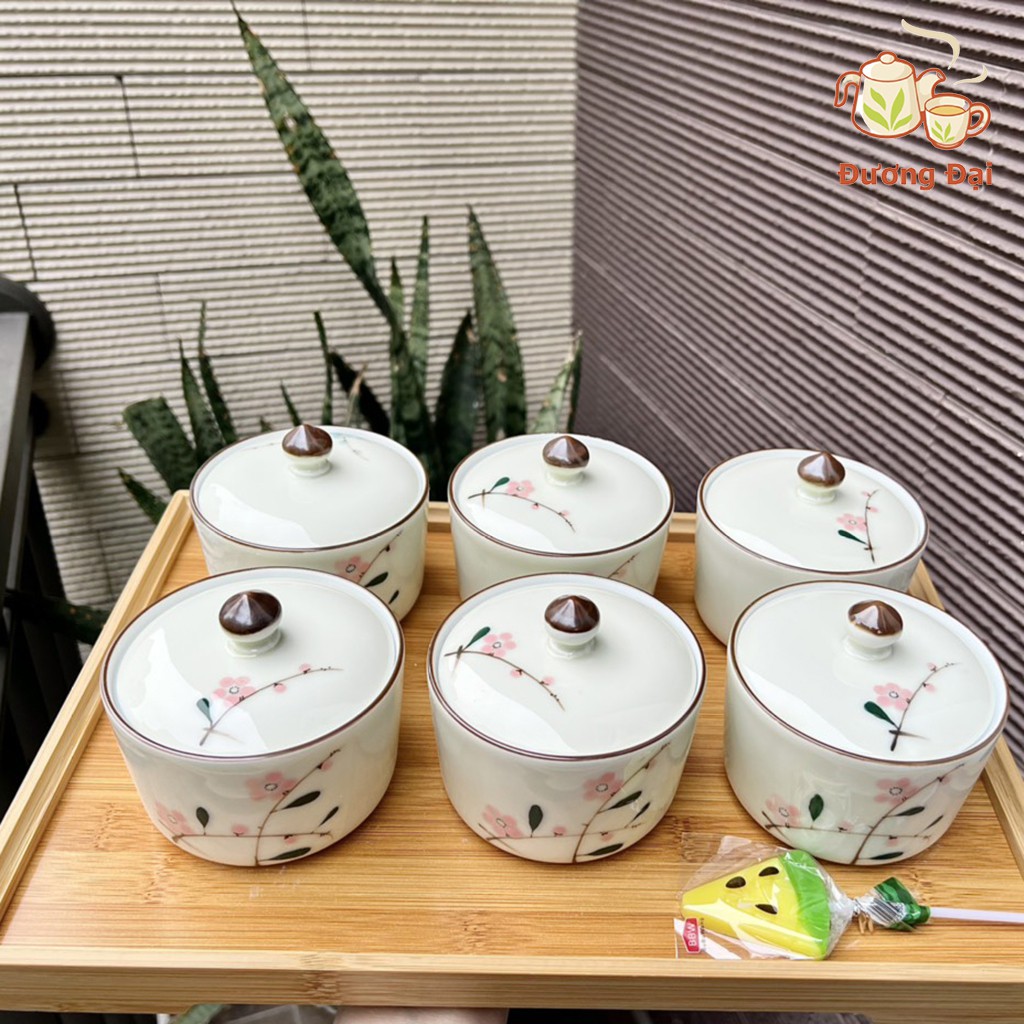 01 hũ đựng mứt sứ men kem họa tiết vẽ tay Gốm Sứ Bát Tràng Đương Đại