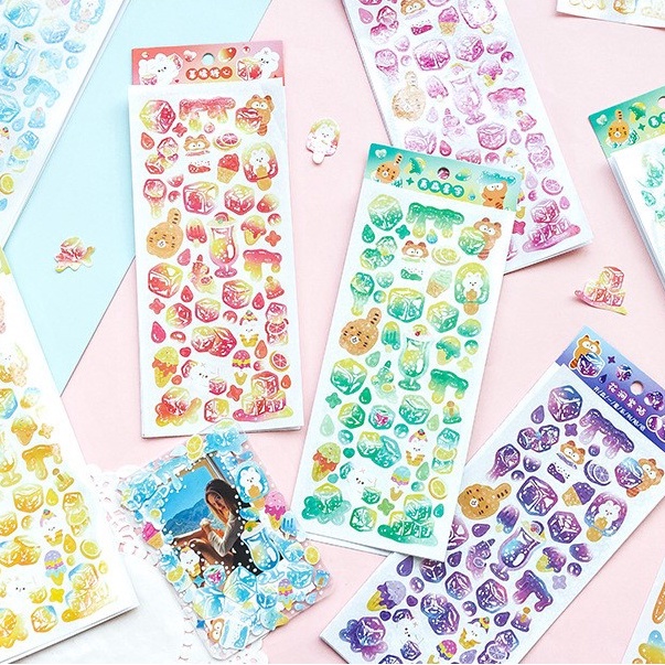 Bộ 2 tấm sticker Thỏ &amp; Hổ dễ thương hình dán Ice cube trang trí sổ tay toploader | BST139