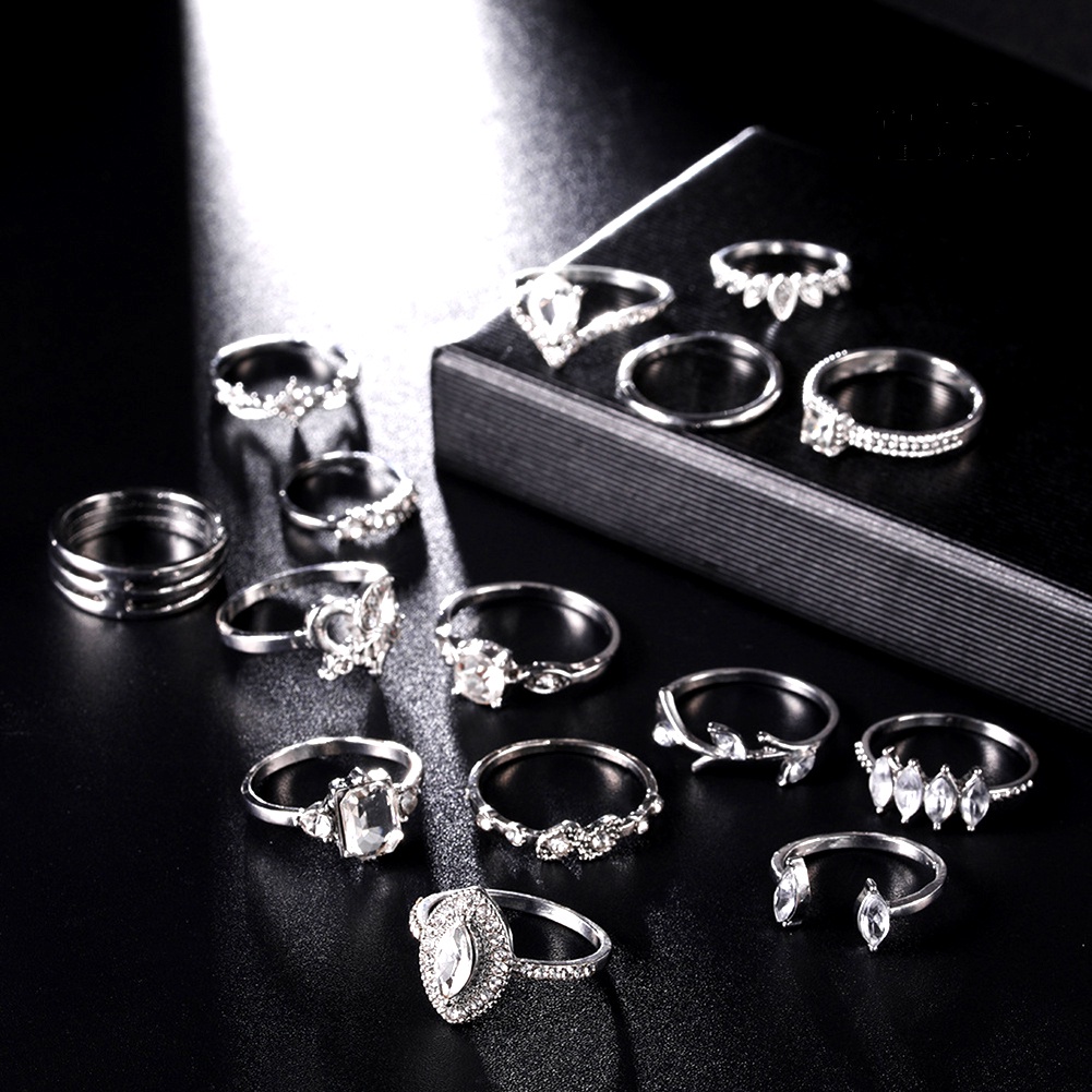 Bộ 15 Nhẫn Hợp Kim Trang Trí Đá Phong Cách Bohemian Cho Nữ