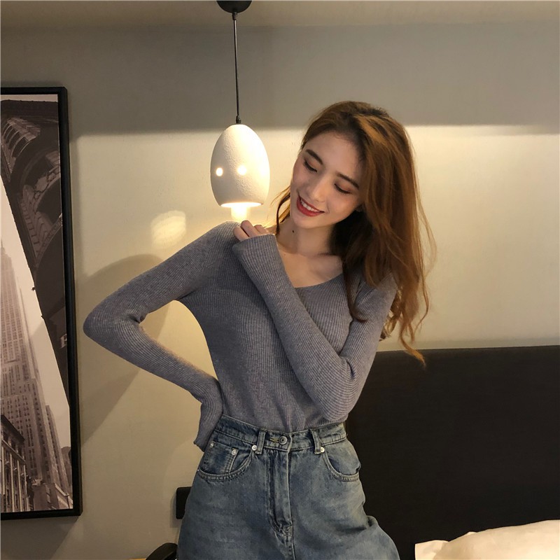 Áo len tăm cổ tim dài tay body cực xinh thu đông 2020 | BigBuy360 - bigbuy360.vn