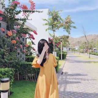 Váy vàng cánh tiên cúc bọc dáng suông