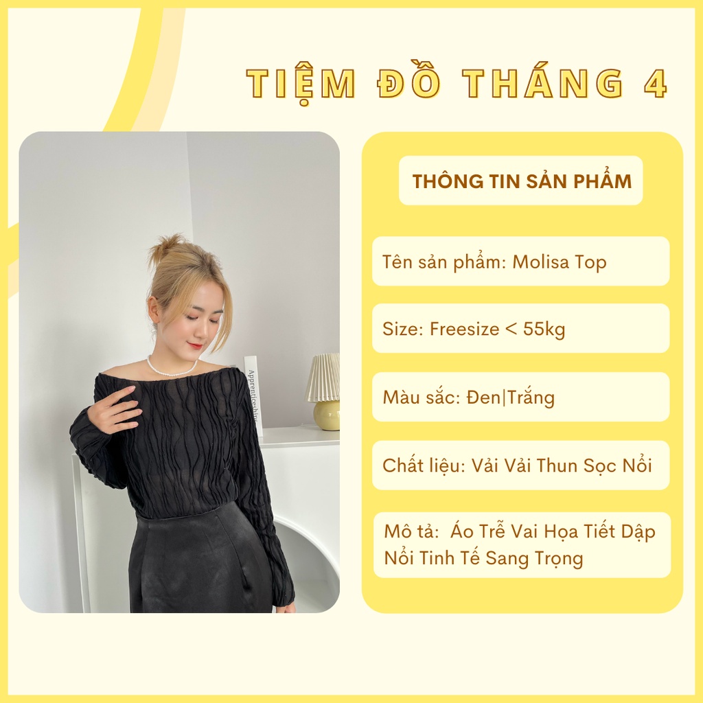 Áo Trễ Vai Nữ Trắng Đen Dập Nổi Phối Váy Dài, Áo Kiểu Nữ Trắng Đen Dập Nổi Phối Váy Dài Sang Chảnh Mới 2022 - MOLISA TOP