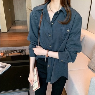 Áo Sơ Mi Tay Dài Dáng Rộng Màu Sắc Đơn Giản Thời Trang Cho Nữ