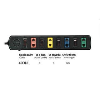 Ổ cắm 4SOF5 Lioa 4 ổ cắm 4 công tắc dây 5 mét