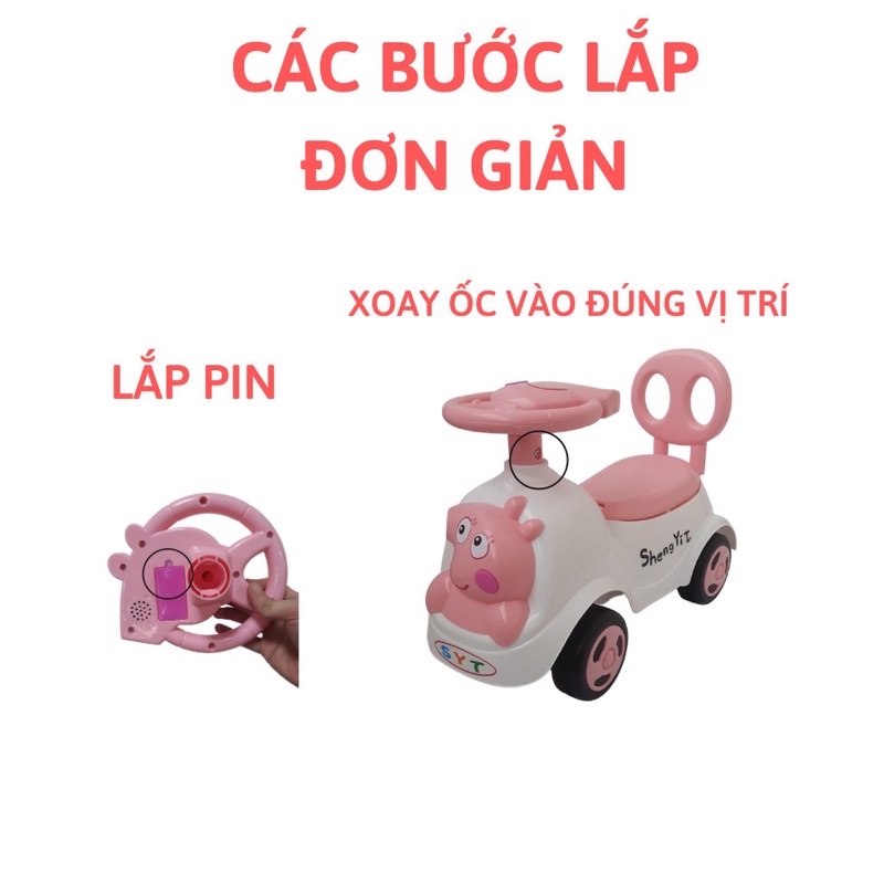 Xe lắc cho bé chòi chân Heo Peppapig cho bé có nhạc+ thùng đồ + tựa lưng (Xe chòi chân cho bé)