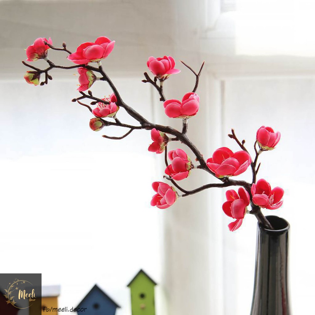 Hoa đào giả để bàn, giống thật trang trí nhà cửa, dàI 60cm/30cm - Meeli Decor