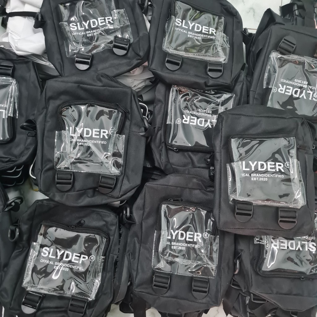 Túi xách đeo chéo nữ kiểu dáng mini bag thời trang canvas khóa kéo hai ngăn mặt gương trong suốt in chữ SLYDER | BigBuy360 - bigbuy360.vn