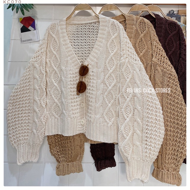 [KC070]🧸🧸🧸 Áo cardigan len vặn thừng dáng lửng (Có sẵn/ảnh thật)